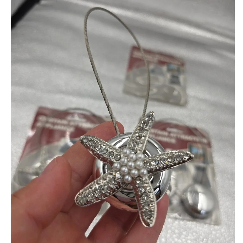 Magnetic Starfish Curtain Tiebacks Set of 3‎ Silver Rhinestone Pearl Beach O1